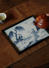Load image into Gallery viewer, Tongxin She Teahouse Recommendation | "Qixin" Tin-Inlaid Blue-and-White Figure Teapot Stand: A Vessel Bearing Tea Charm, Blue-and-White Porcelain Carrying Ancient Moods