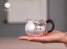 Load image into Gallery viewer, The work of Mr. Li Fuming, a national intangible cultural heritage inheritor, is "9999 pure silver, handmade, carved rabbit welcoming spring, pure silver teapot/Gong Dao Bei/kettle"