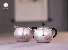 Load image into Gallery viewer, The work of Mr. Li Fuming, a national intangible cultural heritage inheritor, is "9999 pure silver, handmade, carved rabbit welcoming spring, pure silver teapot/Gong Dao Bei/kettle"