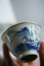Load image into Gallery viewer, "Blue and White Landscape Bag Silver Mouth Master Cup" with a capacity of 50cc.