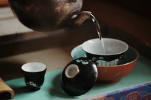 Load image into Gallery viewer, "Jingdezhen ink-ground ancient color with gold-painted gaiwan".