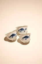 Load image into Gallery viewer, Tongxin She · Blue and White Mandarin Fish Silver-Rimmed Tasting Cup Set (3 Cups)