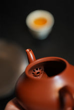 Load image into Gallery viewer, Vermilion Clay Miniature, Capturing Mountain Tea Essence – Fully Handmade Da Hong Pao Clay Shui Ping Teapot by Wang Yajun, an Exclusive Vessel for Wuyi Rock Tea & Phoenix Dancong Tea