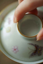 Load image into Gallery viewer, Tongxin She Teahouse Fine Wares: Hand-Painted Famille Rose Butterfly & Blossom, Spring Poetic Charm Encapsulated in Porcelain蝶恋花盖碗杯子