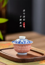 Load image into Gallery viewer, "hand-painted Thousand Buddhas Cinnabar gaiwan" with a capacity of 150ml and 100ml.
