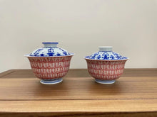 Load image into Gallery viewer, "hand-painted Thousand Buddhas Cinnabar gaiwan" with a capacity of 150ml and 100ml.