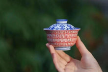 Load image into Gallery viewer, "hand-painted Thousand Buddhas Cinnabar gaiwan" with a capacity of 150ml and 100ml.