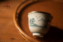 Load image into Gallery viewer, 9999 sterling silver-covered porcelain landscape blue and white porcelain teacup