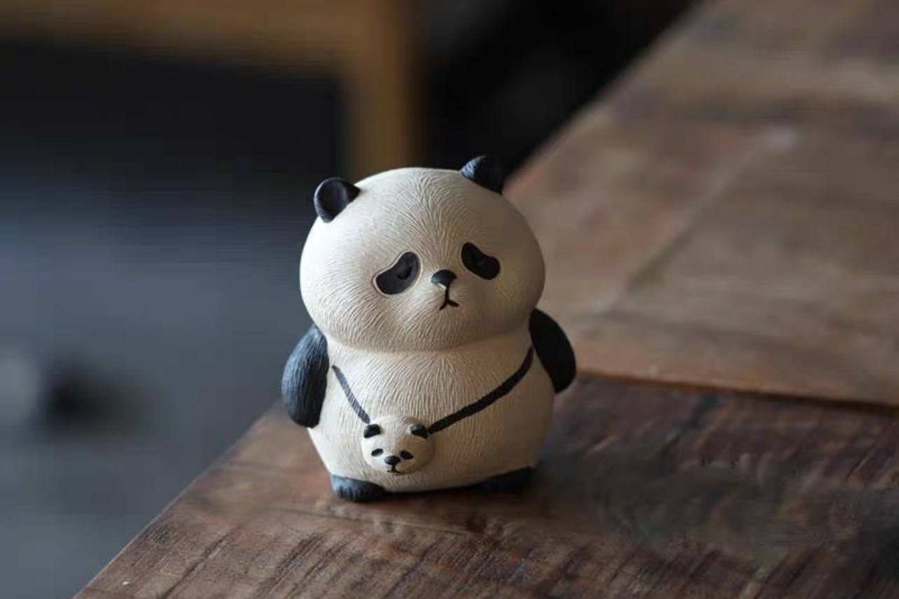 Panda Tea Pet, White Yixing Clay Panda Figurine