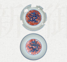 Load image into Gallery viewer, Imitation Ming Orthodox-Tianshun blue and white with alum and red sea water dragon plate