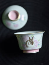 Load image into Gallery viewer, pastel hand-painted rabbit Gai Wan/tea cup(粉彩手绘兔子盖碗/茶杯)