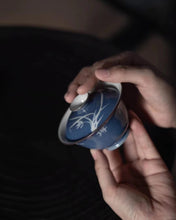 Load image into Gallery viewer, Sprinkled blue, calligraphy, blank, engraving, inlaid silver mouth, small Gaiwan