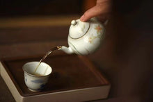 Load image into Gallery viewer, Pottery Meng Chen small teapot with silver mouth spout, elegant and playful, with smooth water flow and delicate hand-painted patterns.