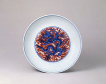 Load image into Gallery viewer, Imitation Ming Orthodox-Tianshun blue and white with alum and red sea water dragon plate