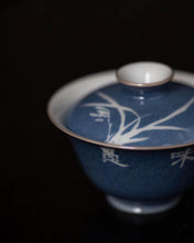 Load image into Gallery viewer, Sprinkled blue, calligraphy, blank, engraving, inlaid silver mouth, small Gaiwan