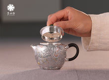 Load image into Gallery viewer, The Millennium - old Ingenuity in the Silver Teapot, Brewing a Good Taste of Time Dragon - soaring Gold - and - Silver Inlaid Pure Silver Teapot”
