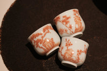 Load image into Gallery viewer, Cinnabar-Red Pine, Bamboo and Plum Kung Fu Cup Set: Painting Oriental Elegance on Porcelain
