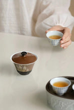 Load image into Gallery viewer, Selected by Tongxin She Teahouse
Sauce Glaze Gold &amp; Silver Inlaid Orchid Courtyard Two-Piece Gaiwan
