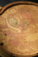 Load image into Gallery viewer, &quot;round water - storage purple sand tea tray with a carved unicorn&quot;.
