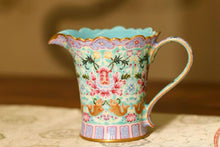 Load image into Gallery viewer, Tongxin She Tea House Collection: Yizhentang Hand-Painted Turquoise Green "Blessings Before Your Eyes" Fair Cup with Double Red Luck, 120ml
