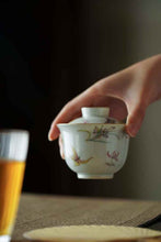 Load image into Gallery viewer, Tongxin She Teahouse Fine Wares: Hand-Painted Famille Rose Butterfly &amp; Blossom, Spring Poetic Charm Encapsulated in Porcelain蝶恋花盖碗杯子
