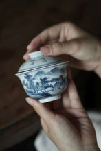Load image into Gallery viewer, Tongxin She Teahouse New Arrival | Blue and White Landscape Poem Gaiwan, Limited Edition
