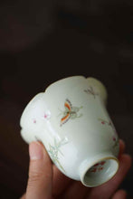 Load image into Gallery viewer, Tongxin She Teahouse Fine Wares: Hand-Painted Famille Rose Butterfly &amp; Blossom, Spring Poetic Charm Encapsulated in Porcelain蝶恋花盖碗杯子
