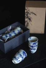 Load image into Gallery viewer, Tongxin Tea House Exclusive | Hand-Painted Blue and White Bamboo Shadow Tea Cup Set
