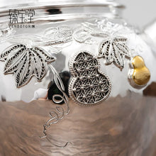 Load image into Gallery viewer, Filigree pure silver pot with &quot;Boundless Blessings and Prosperity&quot; in Jugun Zhu style.
