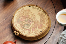 Load image into Gallery viewer, &quot;round water - storage purple sand tea tray with a carved unicorn&quot;.
