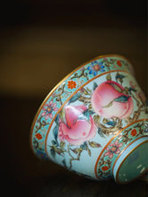 Load image into Gallery viewer, Turquoise‑Glazed Carved Enamel Gaiwan &amp; Teacup Set Tongxinshe Teahouse寿桃🍑
