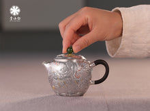 Load image into Gallery viewer, The Millennium - old Ingenuity in the Silver Teapot, Brewing a Good Taste of Time Dragon - soaring Gold - and - Silver Inlaid Pure Silver Teapot”
