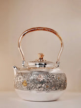 Load image into Gallery viewer, Recommendation for Collection: Intangible Cultural Heritage Master Mu Binglin&#39;s Handmade 999 Fine Silver &quot;Thousand Flowers Beam Pot&quot; at Tongxinshe Teahouse
