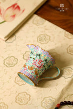 Load image into Gallery viewer, Tongxin She Tea House Collection: Yizhentang Hand-Painted Turquoise Green "Blessings Before Your Eyes" Fair Cup with Double Red Luck, 120ml
