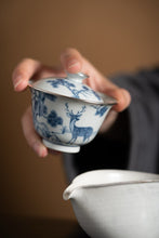 Load image into Gallery viewer, Tongxin She Selection | Silver-Rimmed Blue and White Deer Gongfu Tea Set
