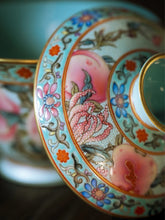 Load image into Gallery viewer, Turquoise‑Glazed Carved Enamel Gaiwan &amp; Teacup Set Tongxinshe Teahouse寿桃🍑

