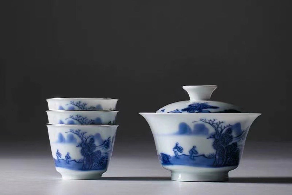 Blue and White Elegance, Tranquil Tea Ceremony: Kangxi Blue and White Landscape Set