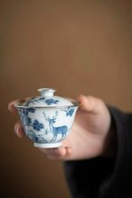 Load image into Gallery viewer, Tongxin She Selection | Silver-Rimmed Blue and White Deer Gongfu Tea Set
