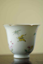 Load image into Gallery viewer, Tongxin She Teahouse Fine Wares: Hand-Painted Famille Rose Butterfly &amp; Blossom, Spring Poetic Charm Encapsulated in Porcelain蝶恋花盖碗杯子

