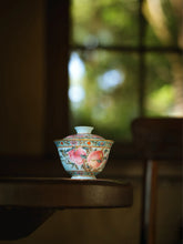 Load image into Gallery viewer, Turquoise‑Glazed Carved Enamel Gaiwan &amp; Teacup Set Tongxinshe Teahouse寿桃🍑
