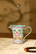 Load image into Gallery viewer, Tongxin She Tea House Collection: Yizhentang Hand-Painted Turquoise Green "Blessings Before Your Eyes" Fair Cup with Double Red Luck, 120ml
