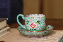 Load image into Gallery viewer, Tongxin She Collection | Yizhen Tang Turquoise-Ground Flower-Edge Cup &amp; Saucer Imperial Kiln Aesthetics for Everyday Life
