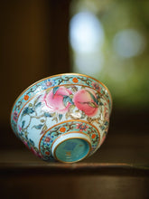 Load image into Gallery viewer, Turquoise‑Glazed Carved Enamel Gaiwan &amp; Teacup Set Tongxinshe Teahouse寿桃🍑
