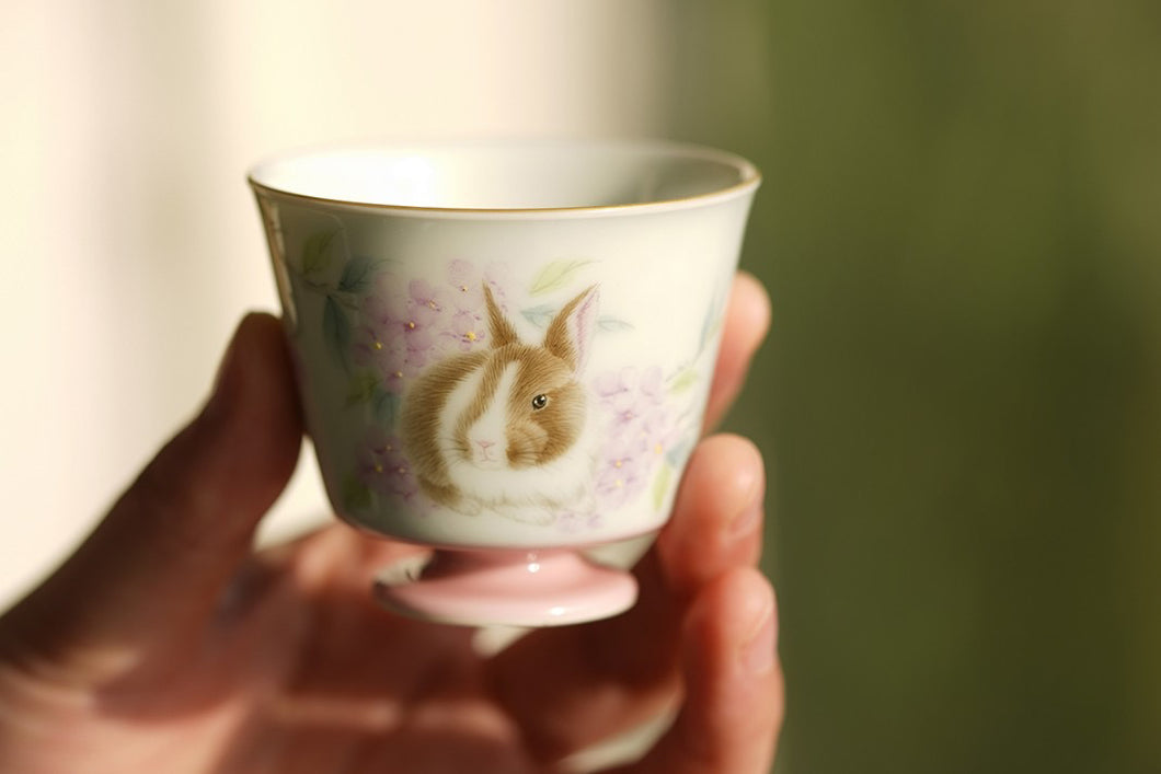 pastel hand-painted rabbit Gai Wan/tea cup(粉彩手绘兔子盖碗/茶杯)