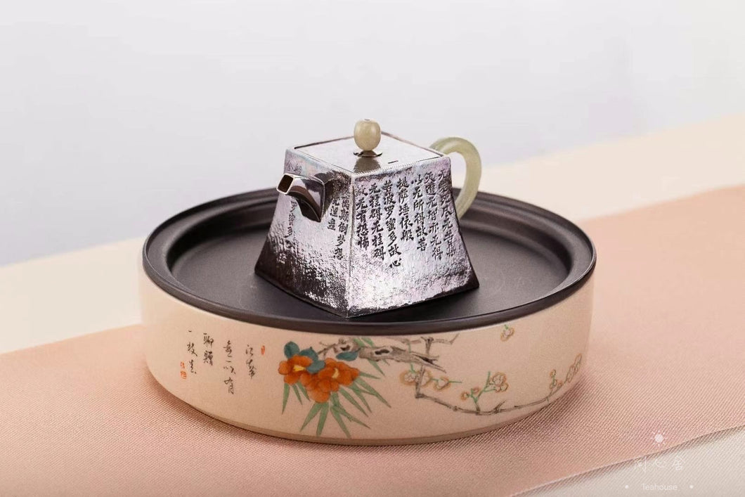 9999 Pure Silver Handmade 'Sifang Heart Sutra’teapot