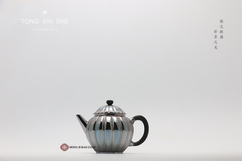 9999 sterling silver ribbed chrysanthemum teapot