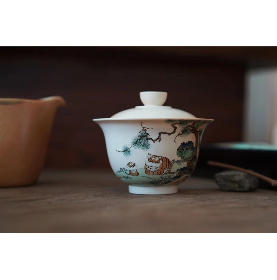 Chai Shao hand painted tiger gaiwan 150ml Limited edition/only this one